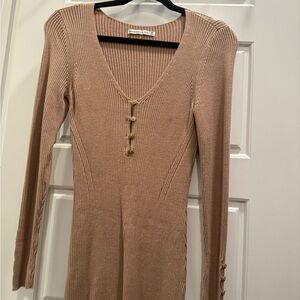 Abercrombie & Fitch Beige Long Sleeve Knit Dress